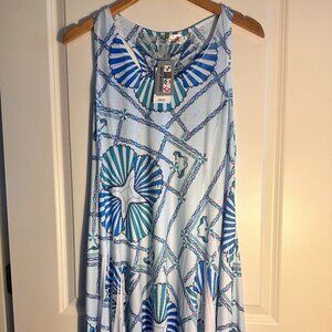 Indian Boutique Seahorse Beach Shift Dress Blue Tropical Sundress Swim Cover Up